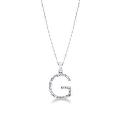Letter G pendant with round cut diamonds