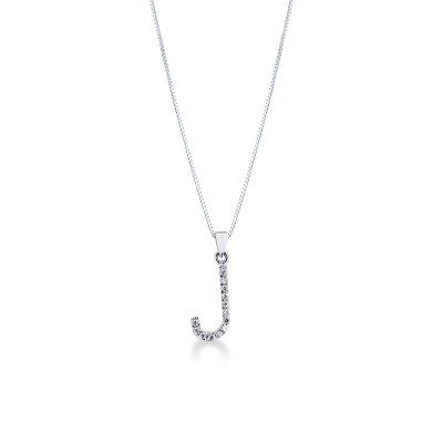 Letter J pendant with round cut diamonds