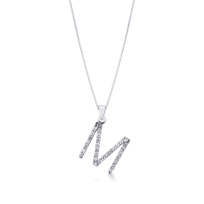 Letter M pendant with round cut diamonds