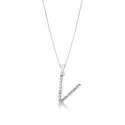 Letter V pendant with round cut diamonds