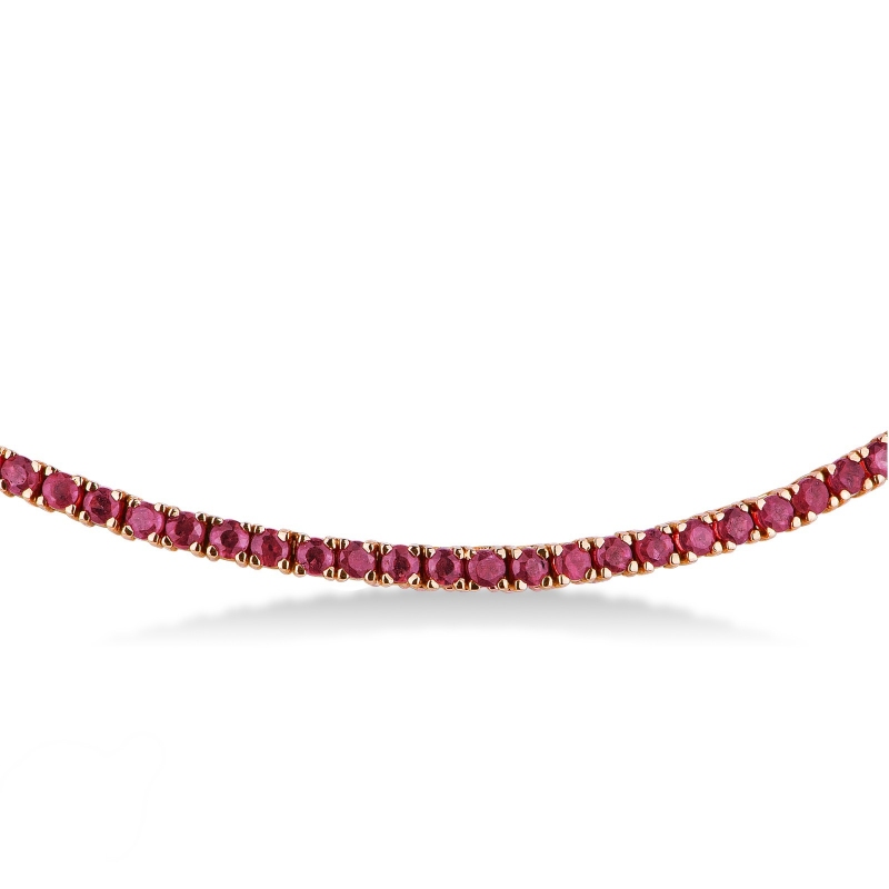 Tennis necklace in rose gold 18k with rubies 