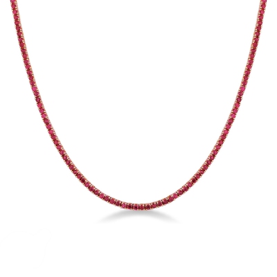 Tennis necklace in rose gold 18k with rubies 