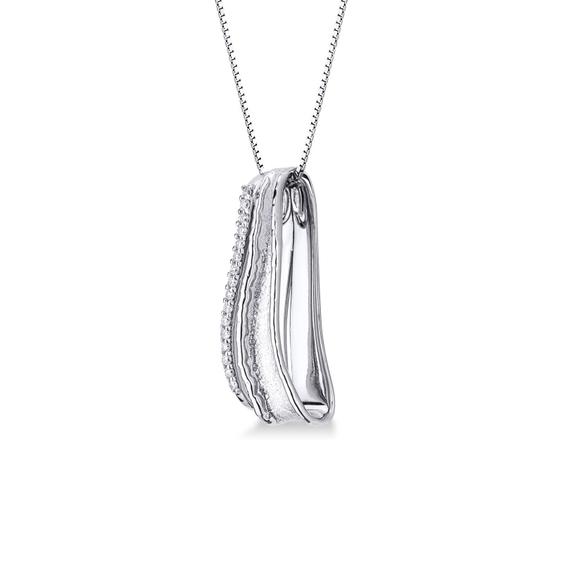 18k white gold necklace with 2 bands pendant, one with diamonds