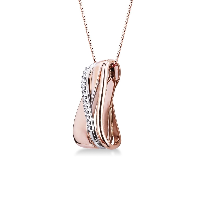 18k white and rose gold bands pendant with diamonds