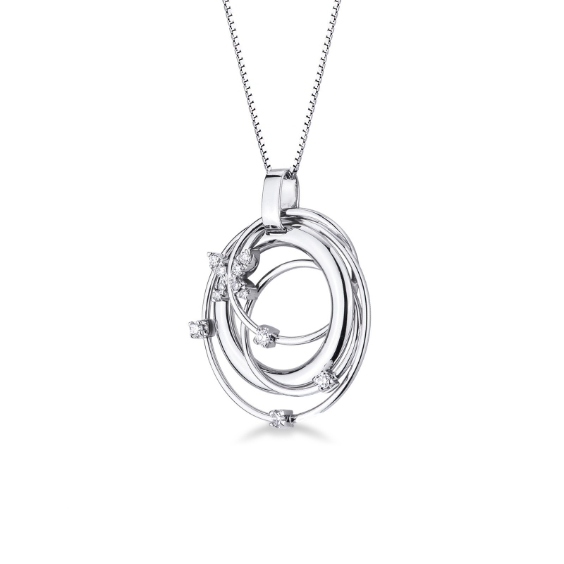Fancy wire pendant with diamonds in 18k white gold