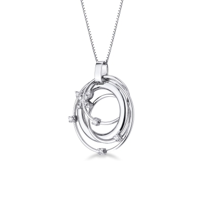 Fancy wire pendant with diamonds in 18k white gold
