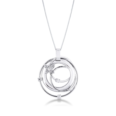 Fancy wire pendant with diamonds in 18k white gold