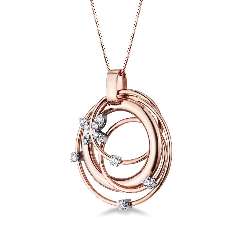 Fancy wire pendant with diamonds in 18k rose gold