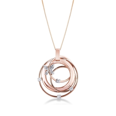 Fancy wire pendant with diamonds in 18k rose gold