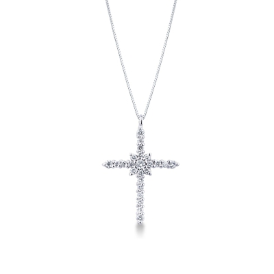 18k white gold thin cross pendant with diamonds