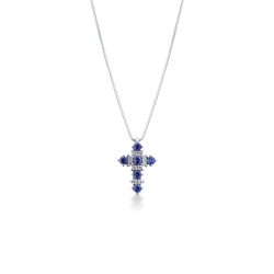 Cross pendant with blue sapphires and diamonds