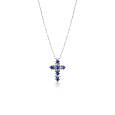 Cross pendant with blue sapphires and diamonds