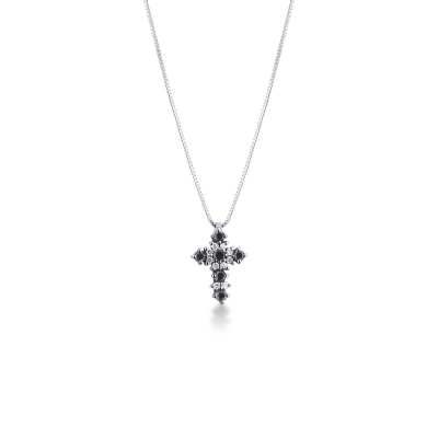 Cross pendant with black and white diamonds