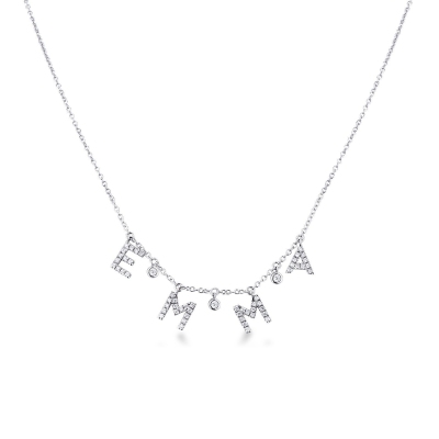 Necklace with EMMA charms with round cut diamonds