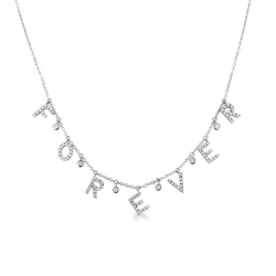 Necklace with FOREVER charms with round cut diamonds in white gold 