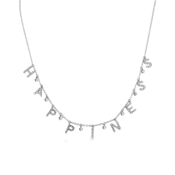 Necklace with HAPPINESS charms with round cut diamonds 