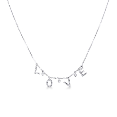 Collana con scritta personalizzabile in oro Bianco 18k e diamanti, LOVE