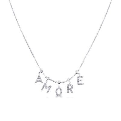 Necklace with AMORE charms with diamonds