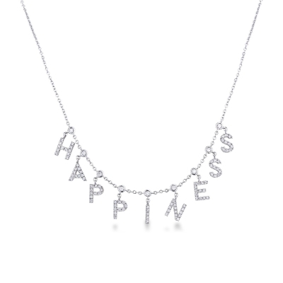 Necklace with HAPPINESS charms with diamonds