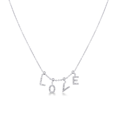 Necklace with LOVE charms with diamonds