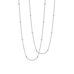 Long chain with solitaire diamonds in 18k white gold