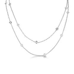 18k white gold long necklace with round cut diamonds