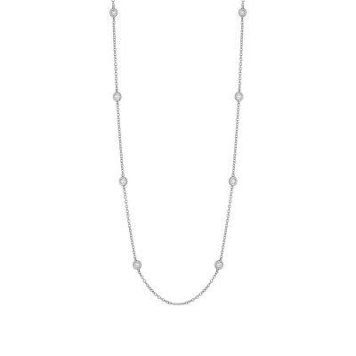 Long necklace with round cut diamonds in 18k white gold, 40 cm