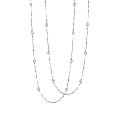 White gold 18k long necklace with 19 diamonds