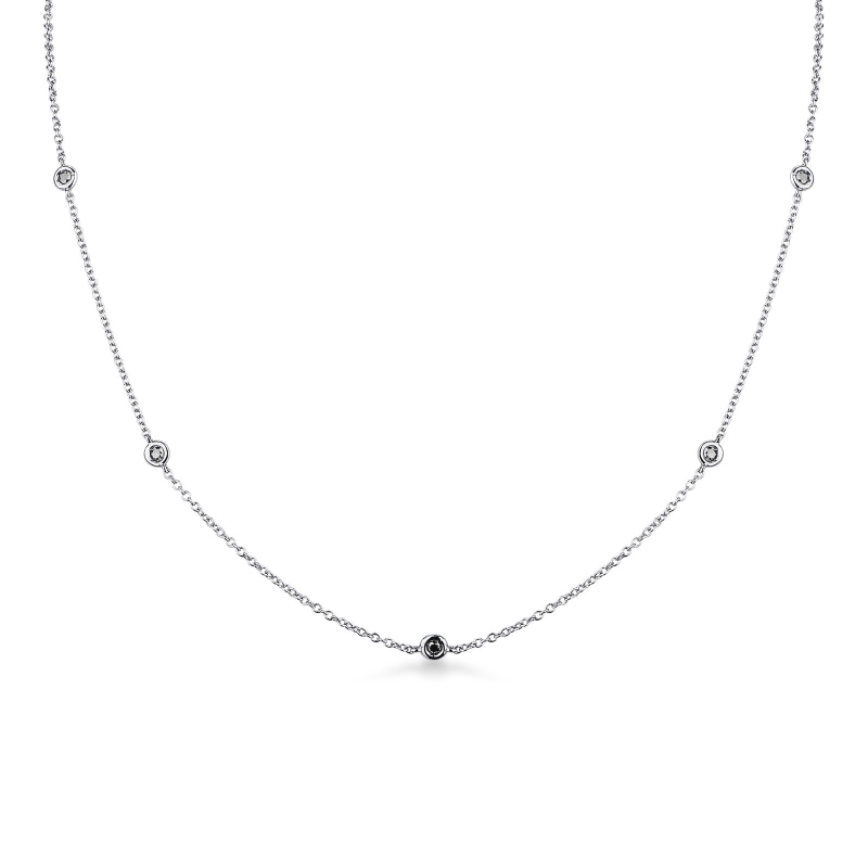 Necklace with black diamonds on full bezel in  18k white gold