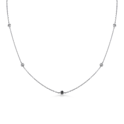 Necklace with black diamonds on full bezel in  18k white gold