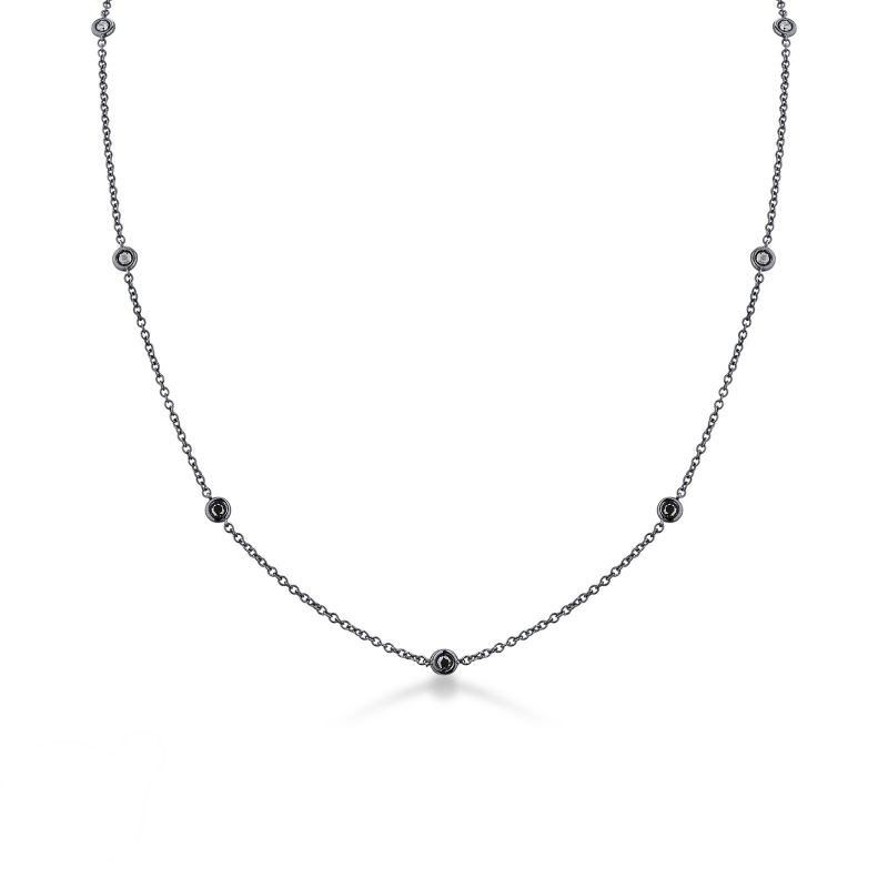 Burnished necklace with black diamonds