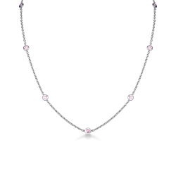 18k white gold necklace with pink sapphires in full bezel
