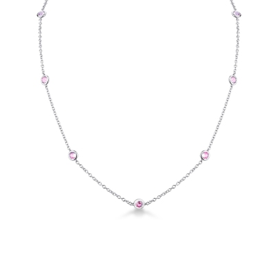 Necklace with pink sapphires in full bezel in 18k white gold