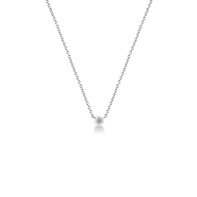 Solitaire round cut diamond necklace in 18k white gold