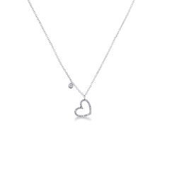 18k white gold inclined heart pendant with diamonds 