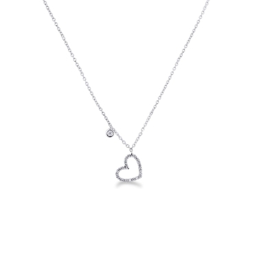 18k white gold inclined heart pendant with diamonds 