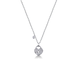 Heart Lock pendant in 18k white gold with diamonds