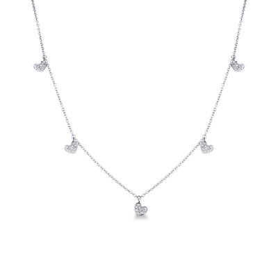 Necklace with heart charms and diamonds