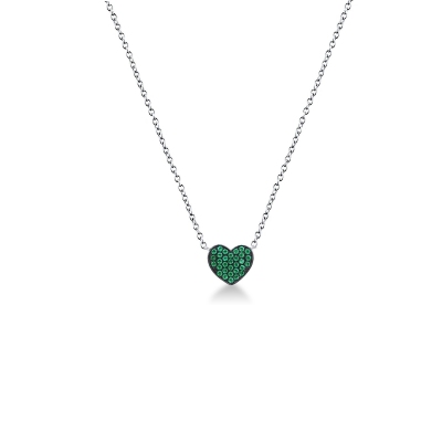 Heart pendant with dark daws and emeralds