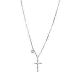 White gold 18k diamond cross pendant with solitaire 