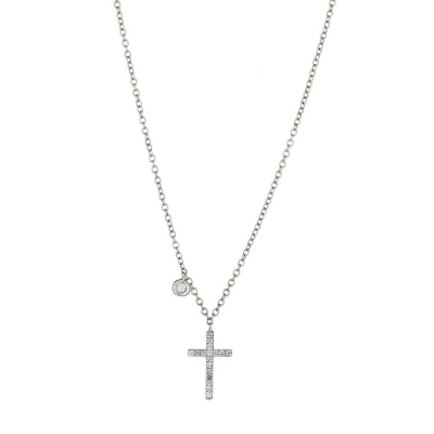 White gold 18k diamond cross pendant with solitaire 