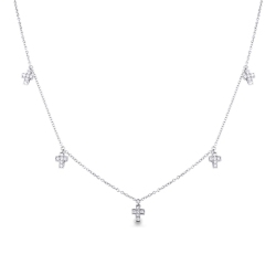 18k white gold necklace with 5 diamond crosses