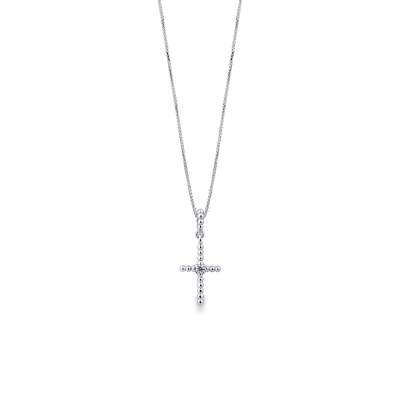 Cross pendant with solitaire diamond in 18k white gold