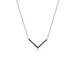18k rose gold necklace with V shape pendant with black diamonds pavè