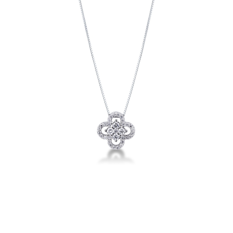 Flower pendant with round cut diamonds in white gold 18k
