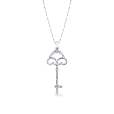 Key pendant with round cut diamonds in 18k white gold