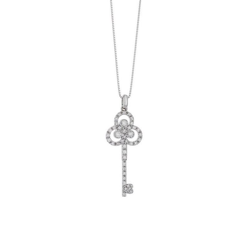 Key pendant with round cut diamonds