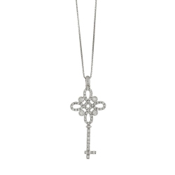 18k white gold key pendant with round cut diamonds