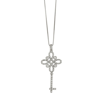 18k white gold key pendant with round cut diamonds