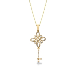 18k yellow gold key pendant with diamonds